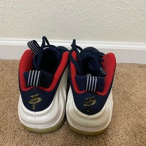 White, blue and red Foamposites in size 12